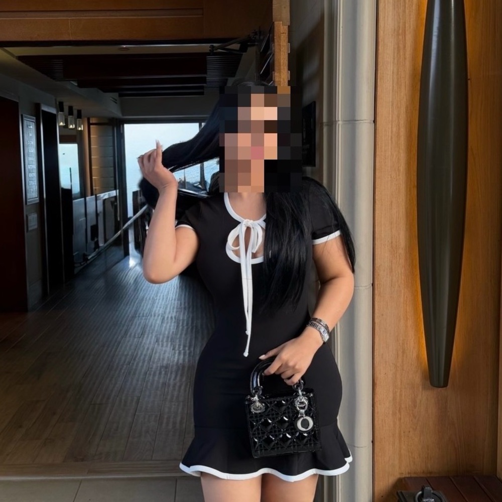 Black Mini Dress with Cream Trim and Bow Tie